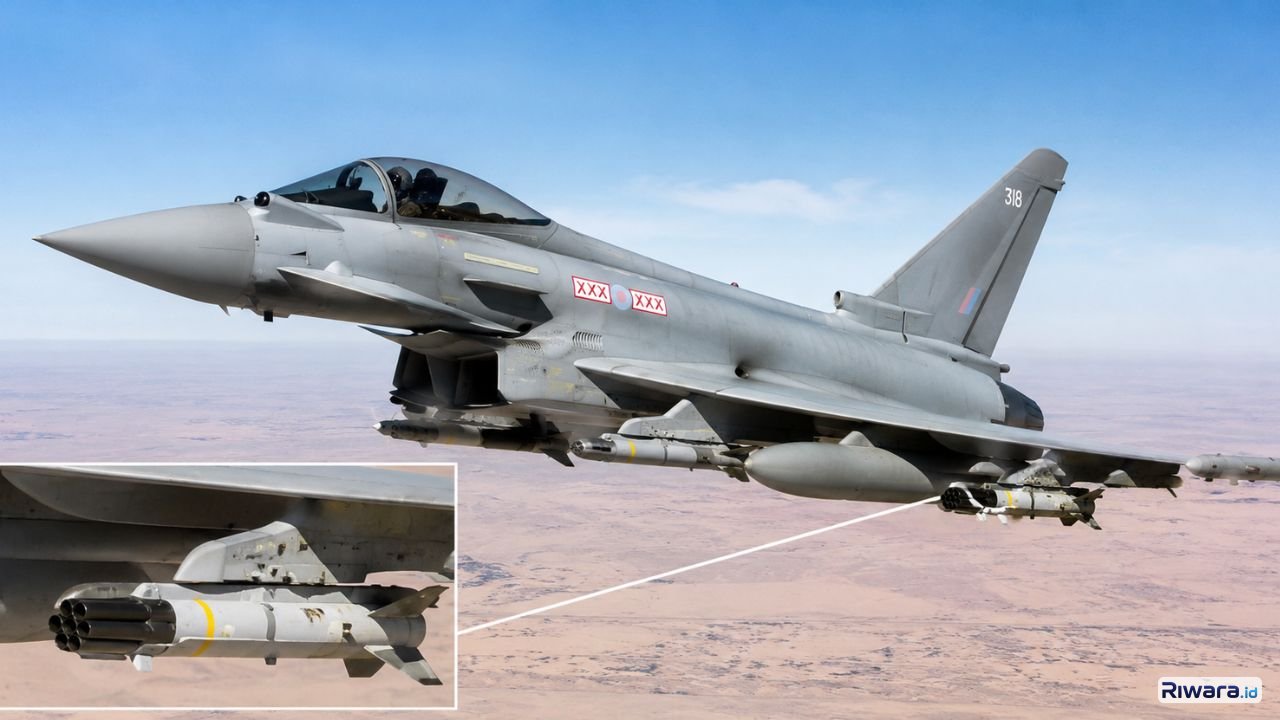 Jet tempur Typhoon milik Angkatan Udara Kerajaan Inggris RAF dilengkapi sistem anti-drone APKWS dalam operasi di Timur Tengah di tengah meningkatnya ancaman serangan drone terhadap pangkalan militer Barat di kawasan